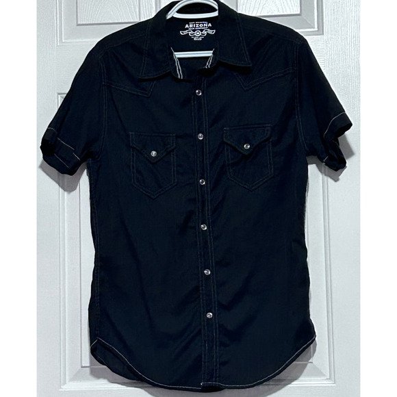 Arizona Jeans Company Men's Black Short‎ Sleeve Pearl Snaps Shirt Size M - Picture 1 of 5
